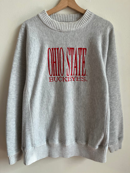 90s Ohio State Embroidered Grey Ribbed Crewneck (L)