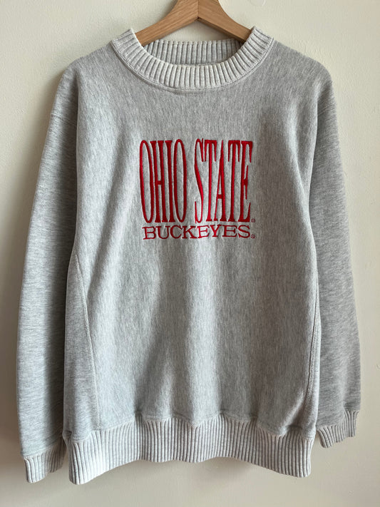 90s Ohio State Embroidered Grey Ribbed Crewneck (L)