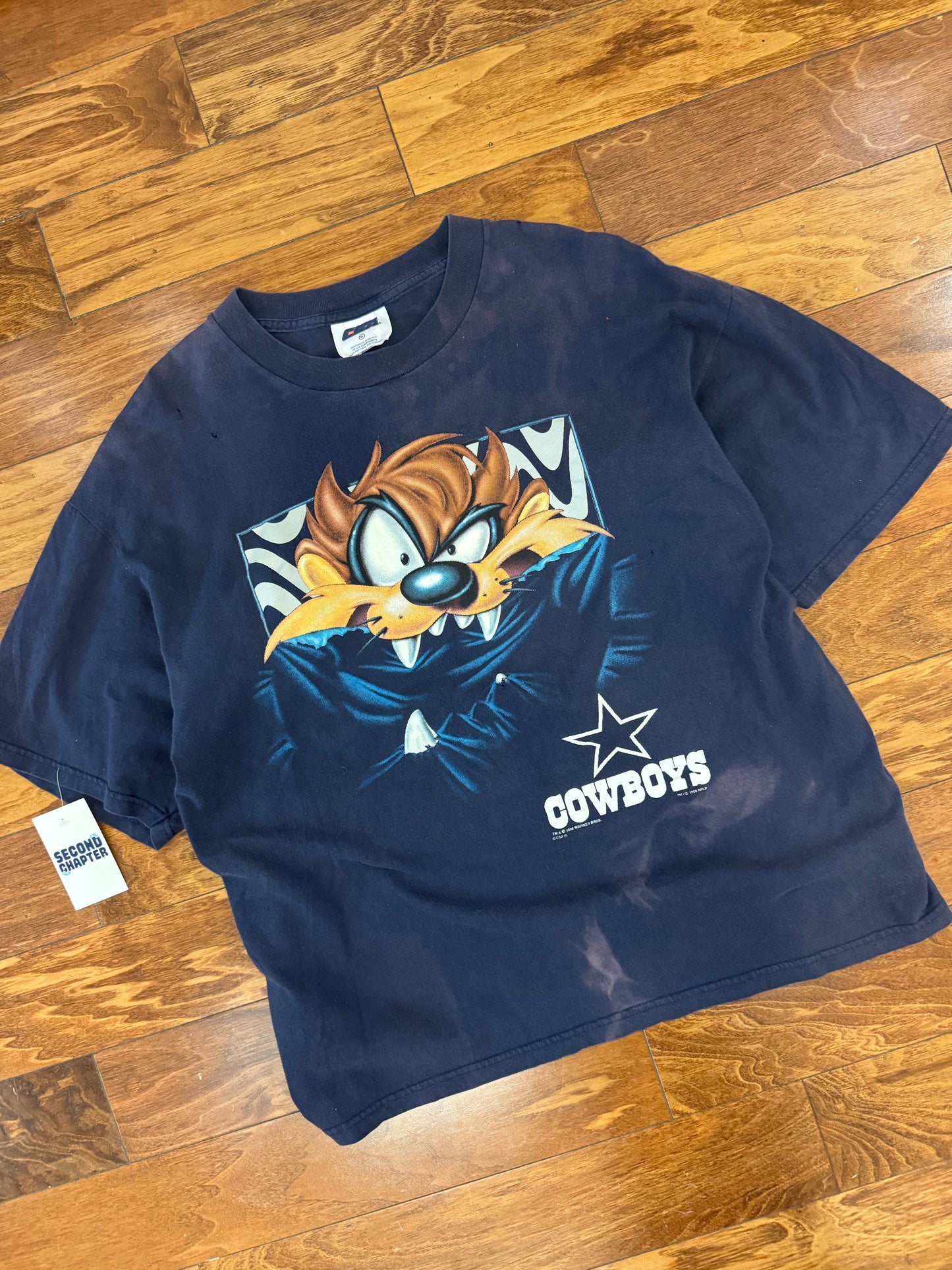 1998 Dallas Cowboys Taz Bleach Faded Tee (XL)