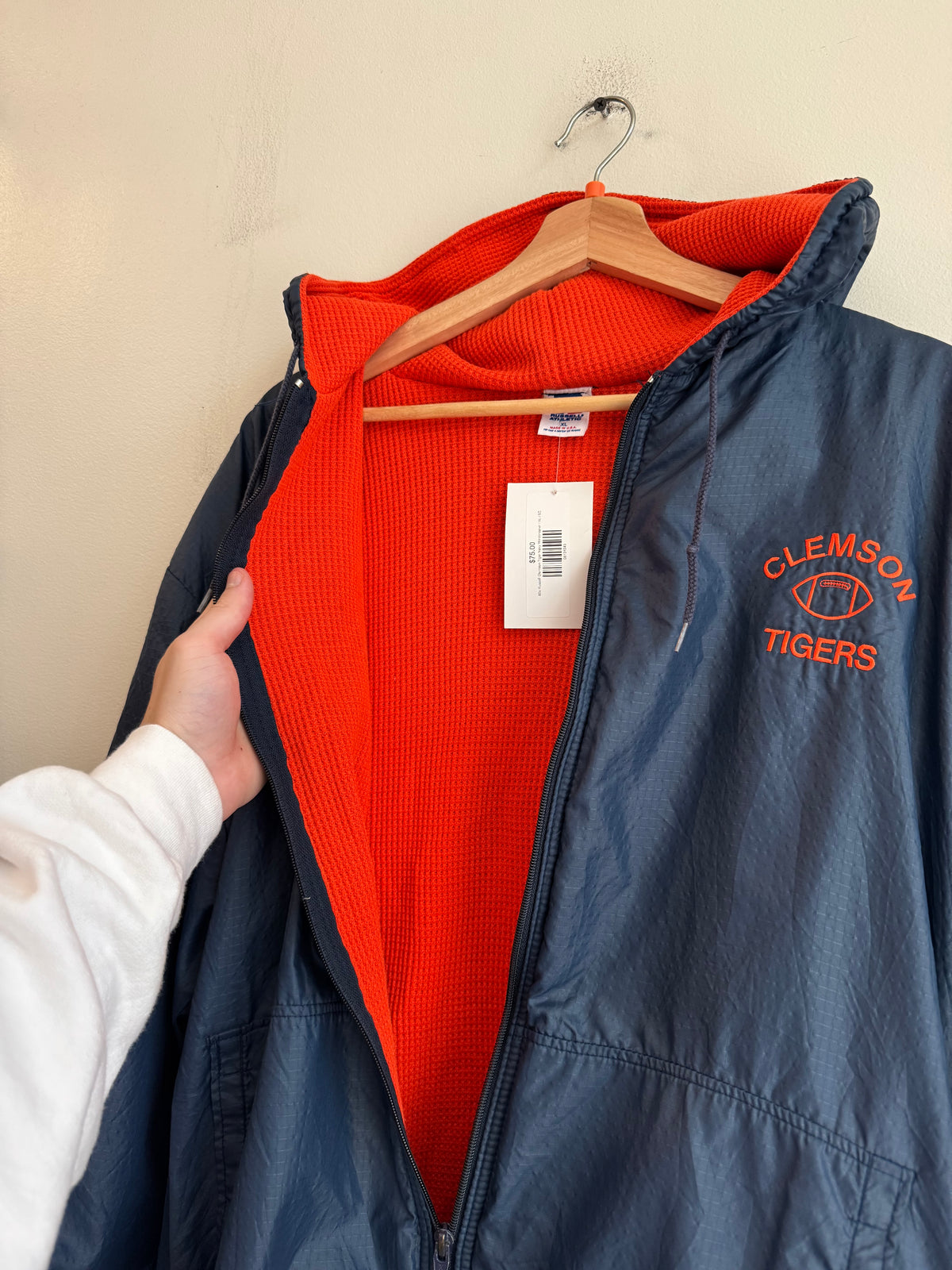 80s Russell Clemson Tigers Vintage Waffle Knit Lined Jacket (XL)