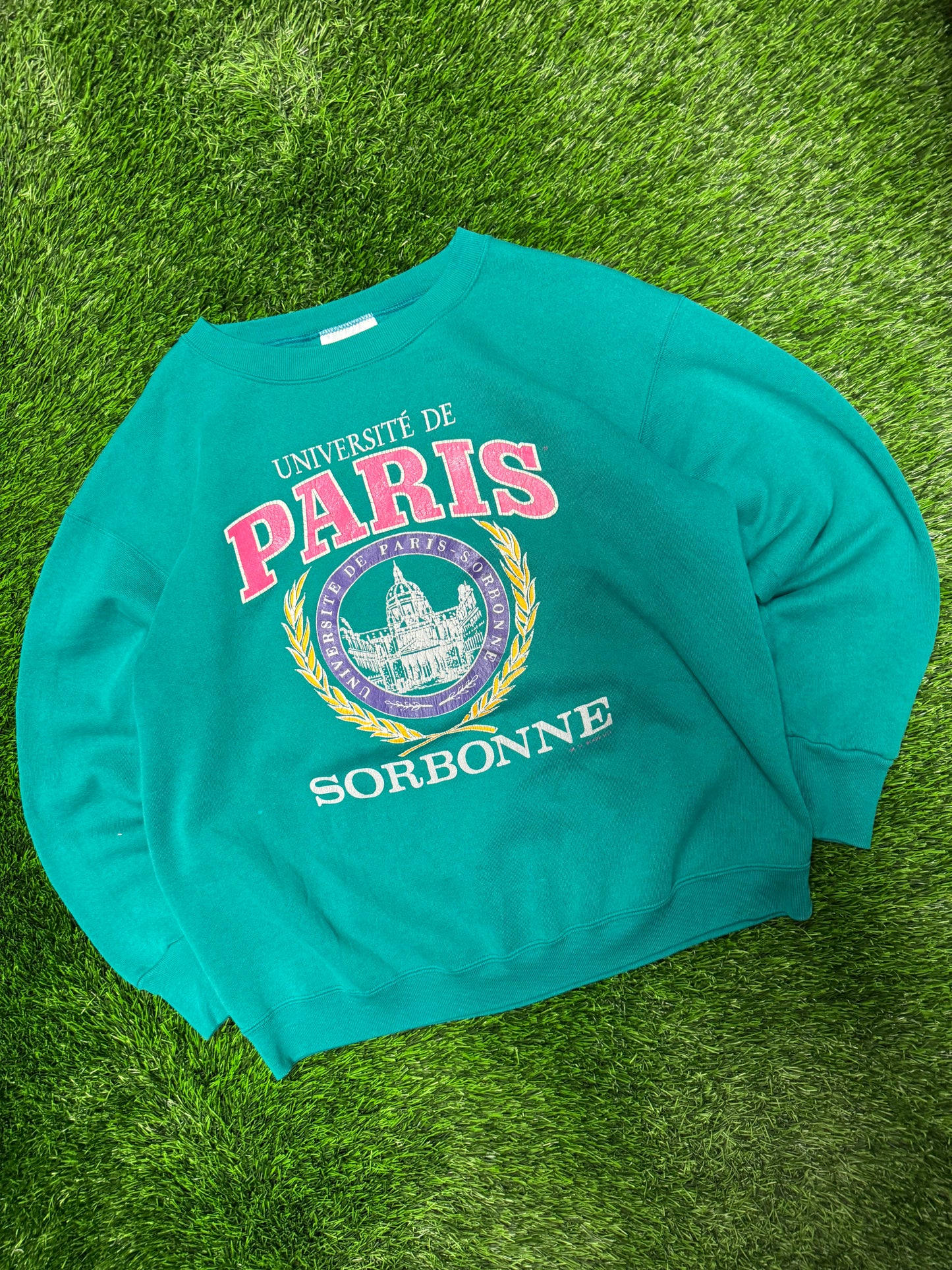 90s Universite De Paris Sabonne Dark Teal Crewneck (L)