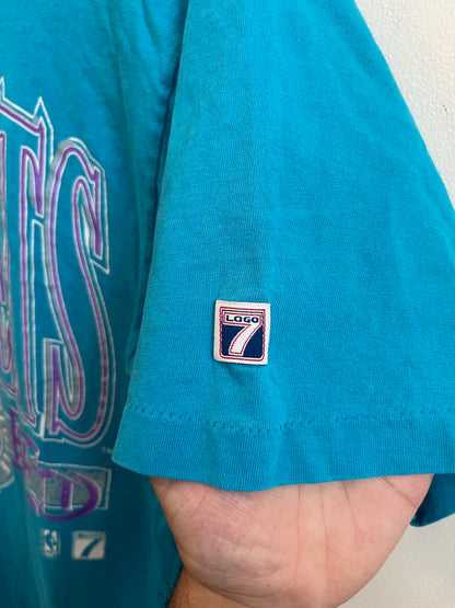 1990s Charlotte Hornets Logo 7 Spell Out Teal Tee (L)