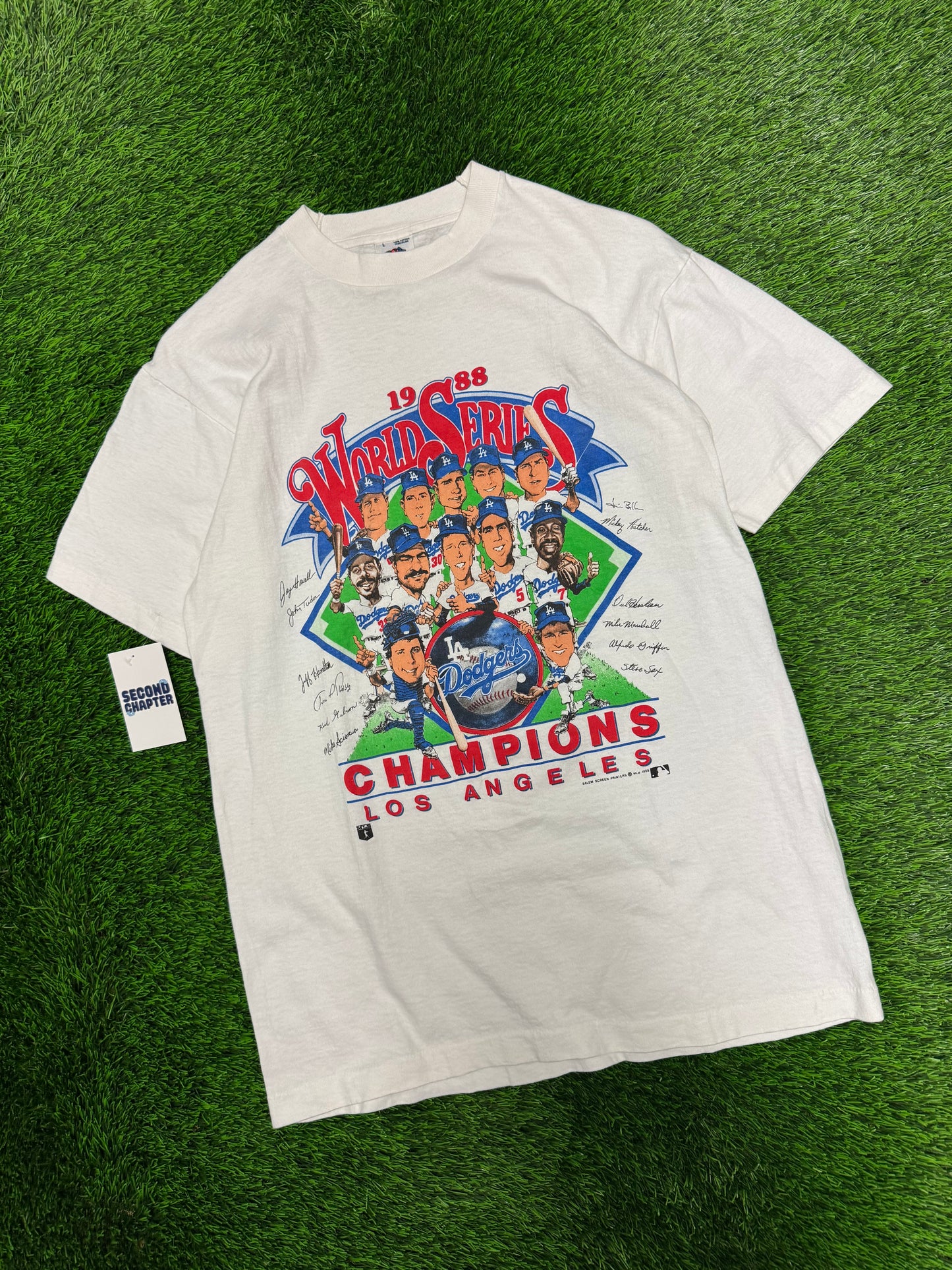 1988 Los Angeles Dodgers Caricature World Series Vintage MLB Tee (L)