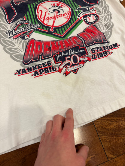 1997 NY Yankees Opening Day Uncle Sam Vintage Jackie Robinson 50th MLB Tee (XL)