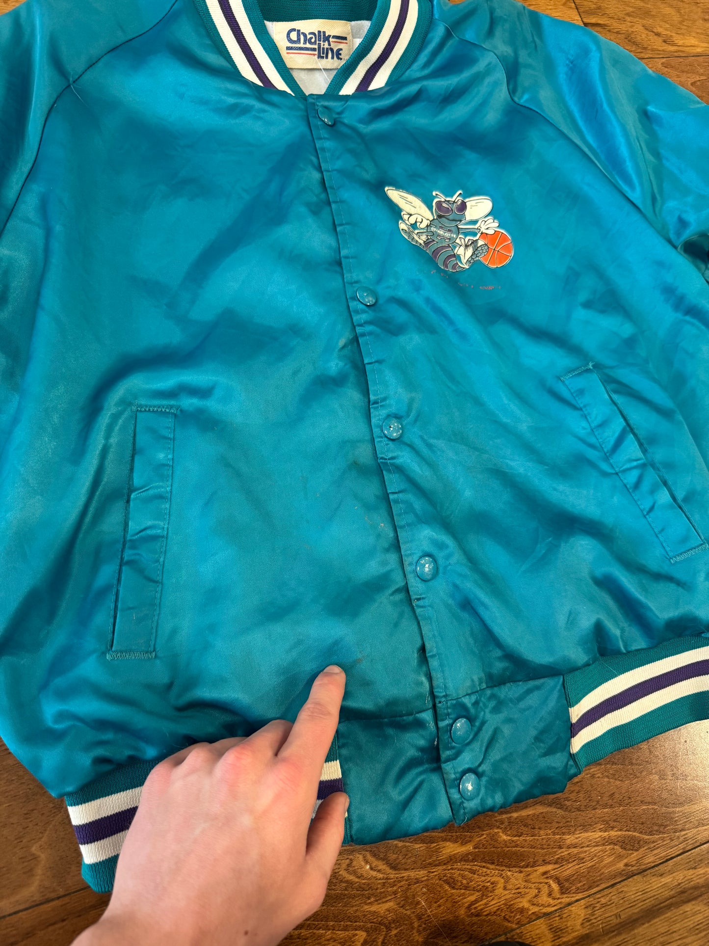 80s Charlotte Hornets Chalk Line Satin Jacket (L)