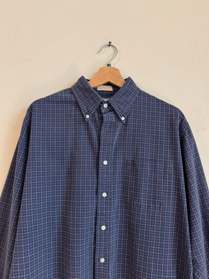 90s L.L Bean Blue Green Striped Essential Flannel (M)