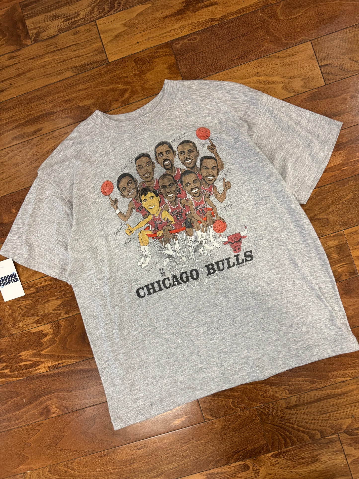90s Chicago Bulls Hoopla Lottery Caricature Salem NBA Tee (XL)