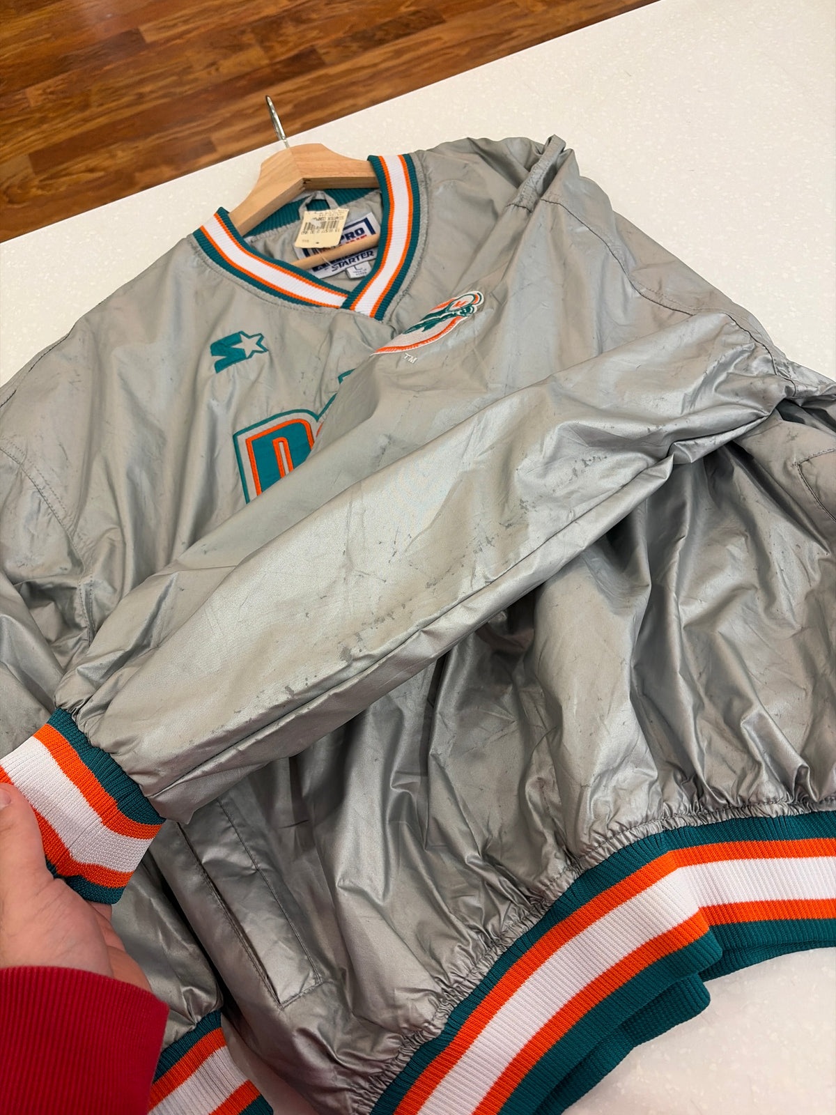 90s Miami Dolphins Deadstock Starter Silver Windbreaker (L)