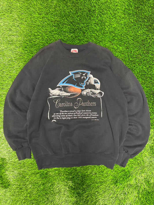 1993 Carolina Panthers Nutmeg Inaugural Script Vintage NFL Crewneck (XL)