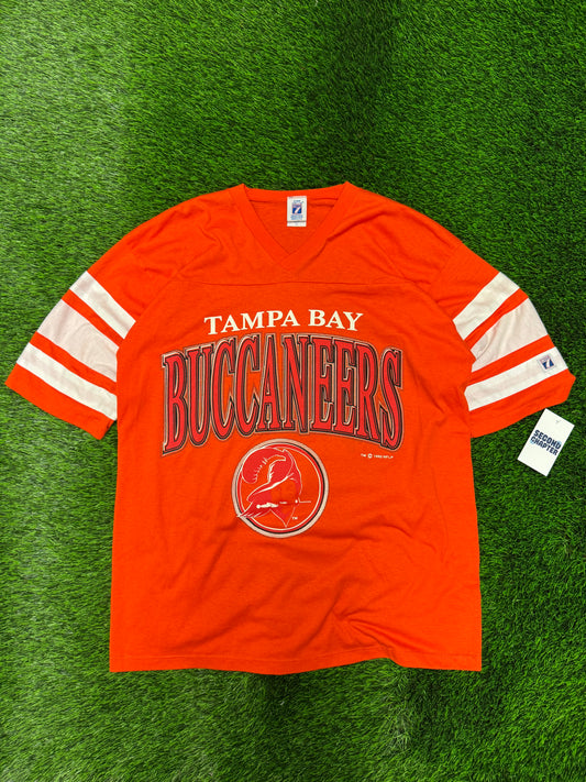 1992 Tampa Bay Buccaneers Orange V Neck Tee (XL)
