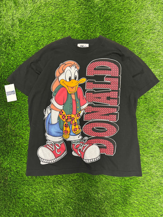 90s Donald Duck Big Character Vintage Hip Hop Disney Cartoon Tee (XL)