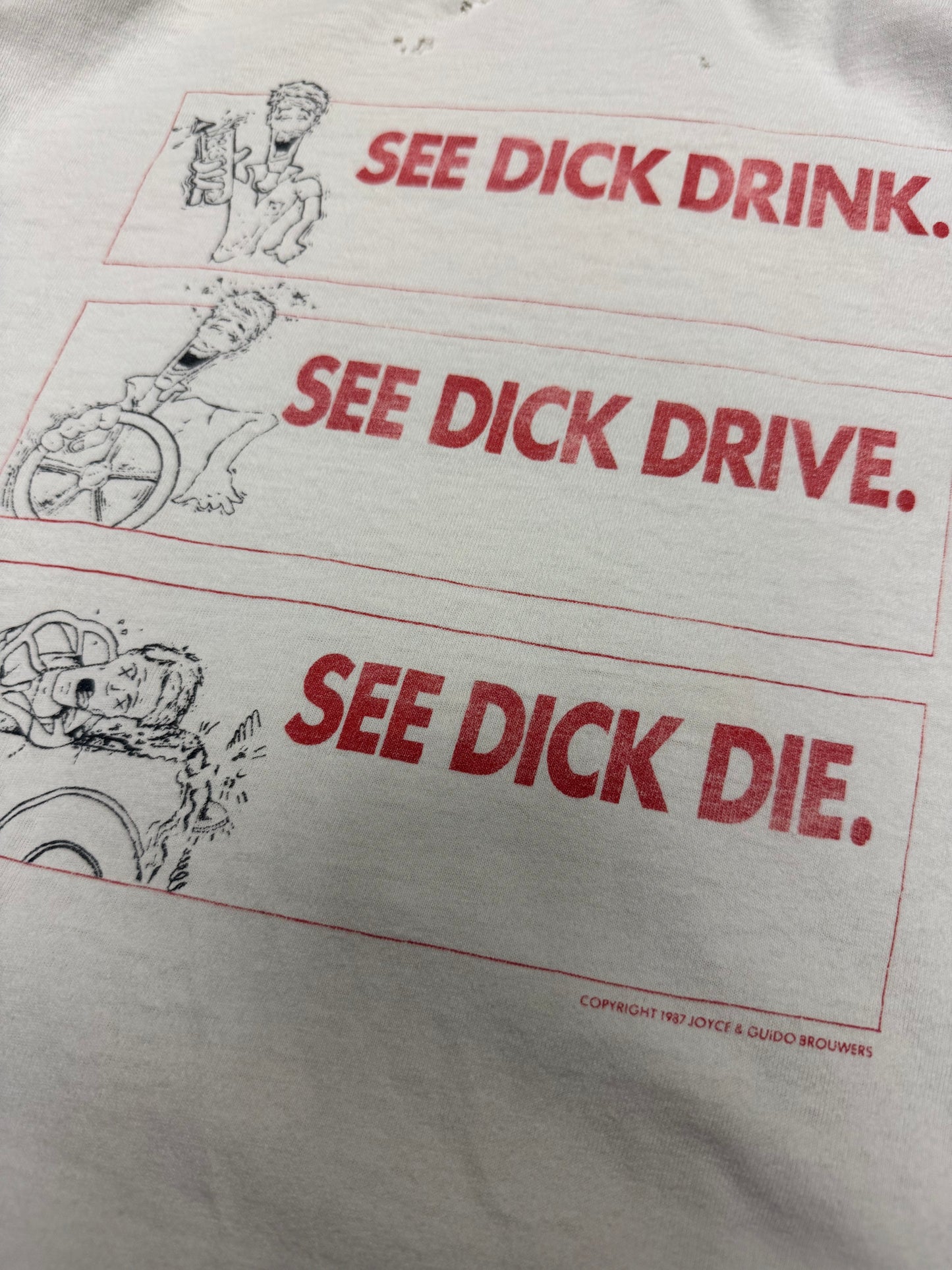 1987 Don't Drink and Drive "See Dick Drink" Thrashed Vintage Parody Tee (XL)