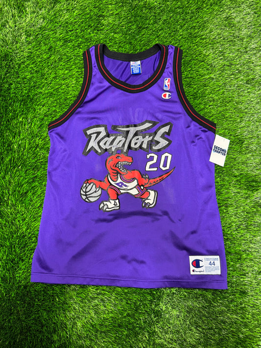 90s Toronto Raptors Vintage Damon Stoudamire Champion Purple Dinosaur NBA Jersey (L)