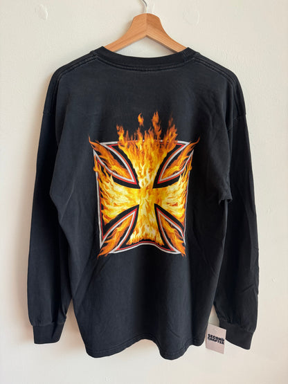 2000s No Boundaries Flame Long Sleeve Y2K Shirt (L)