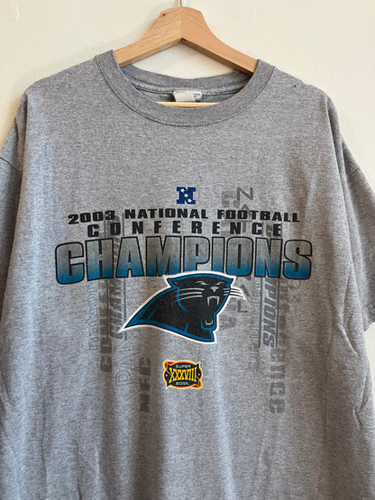 2003 Carolina Panthers Lee Sport Spell Out NFC Super Bowl Champions Grey Tee (XL)