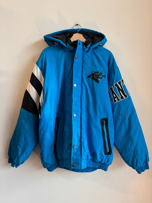 00s Carolina Panthers Big Spell Out Starter Two Toned Puffer Jacket (XL)