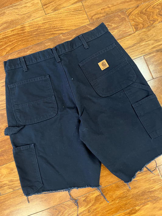 Carhartt Distressed Navy Carpenter Shorts (34)