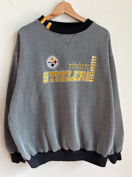1990s Pittsburgh Steelers Striped Logo Athletic Crewneck (XL)