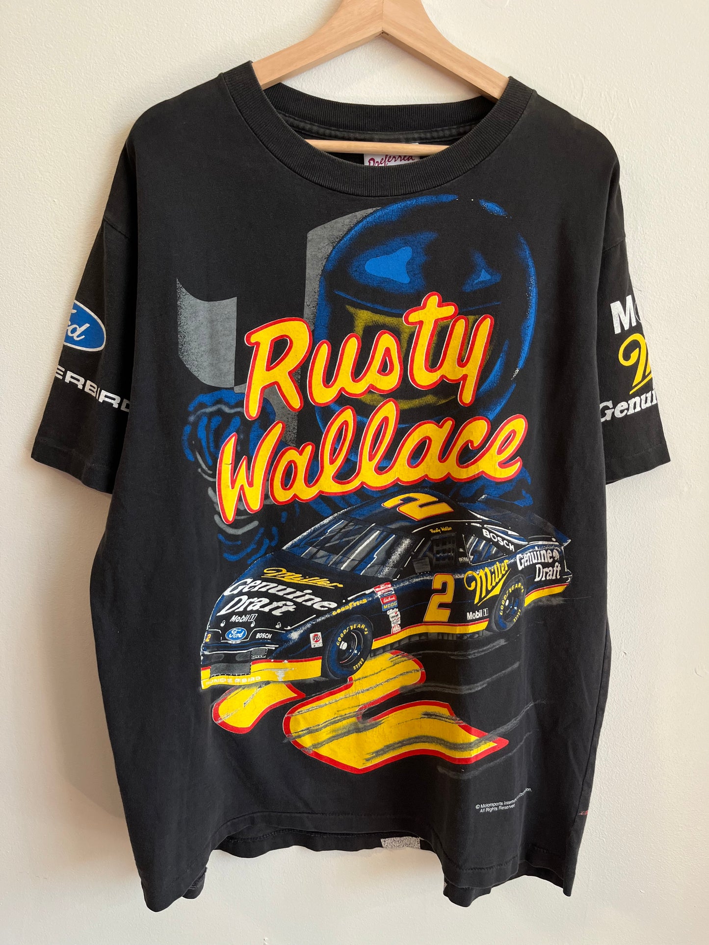 90s Nascar Rusty Wallace Miller Black AOP Tee (XL)