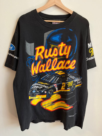 90s Nascar Rusty Wallace Miller Black AOP Tee (XL)