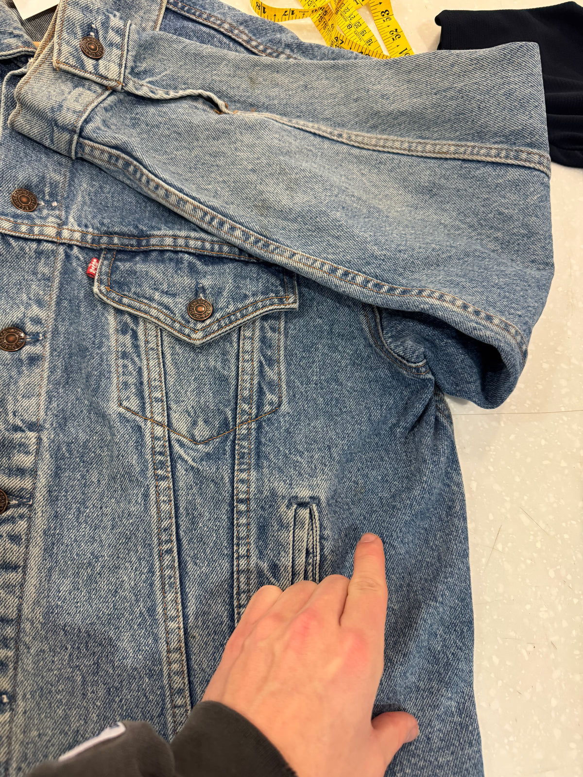 90s Carolina Panthers Light Washed Custom Levi Jacket (L)