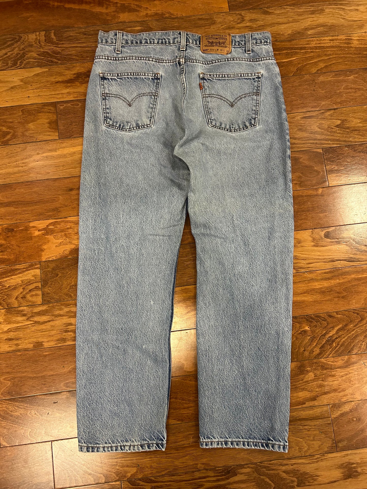 1997 Levi's 505 Orange Tab Distressed Light Wash Jeans (36 x 30)