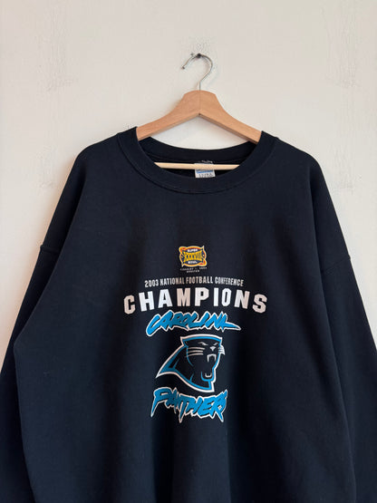 2003 Carolina Panthers Cat Scratch Spell Out Super Bowl Crewneck (XL)