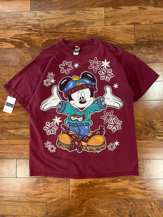 90s Mickey Snowflake Graphic Vintage Tee (XL)