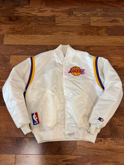 80s Los Angeles Lakers White Starter Satin Jacket (L)
