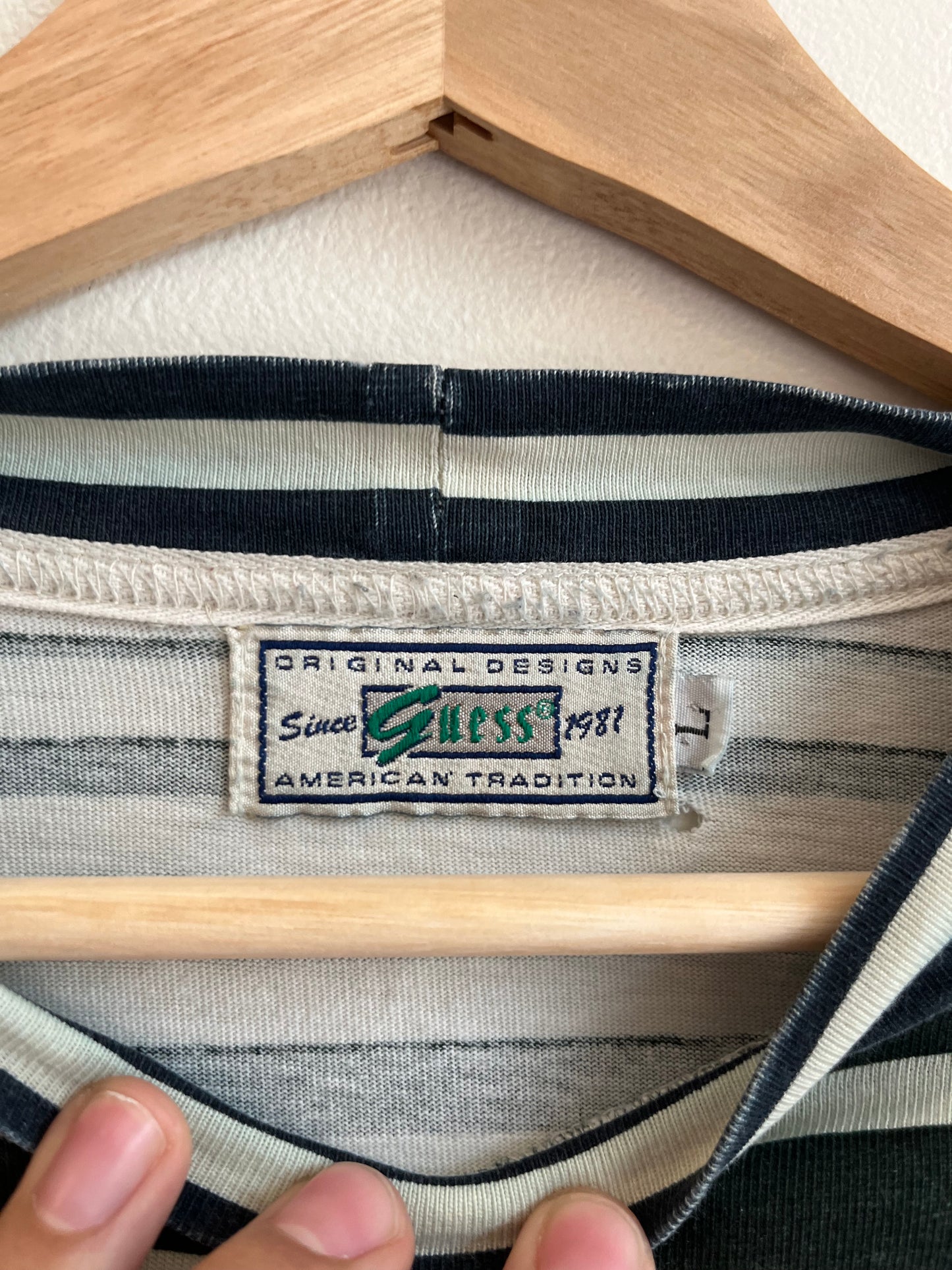 90s Guess Embroidered Striped Long-Sleeve Shirt (L)