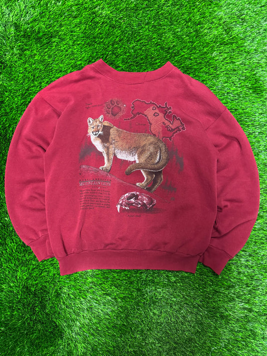 90s Mountain Lion Burgundy Vintage Nature Crewneck (L)