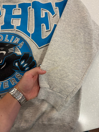 90s Carolina Panthers Sleeve to Sleeve Grey Spell Out Crewneck (M)