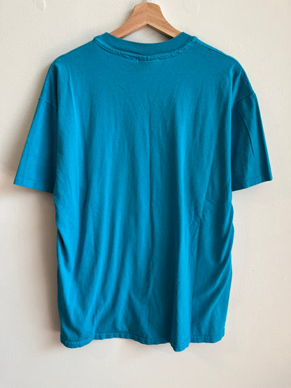 1990s Charlotte Hornets Teal Spell Out Hanes Tee (L)