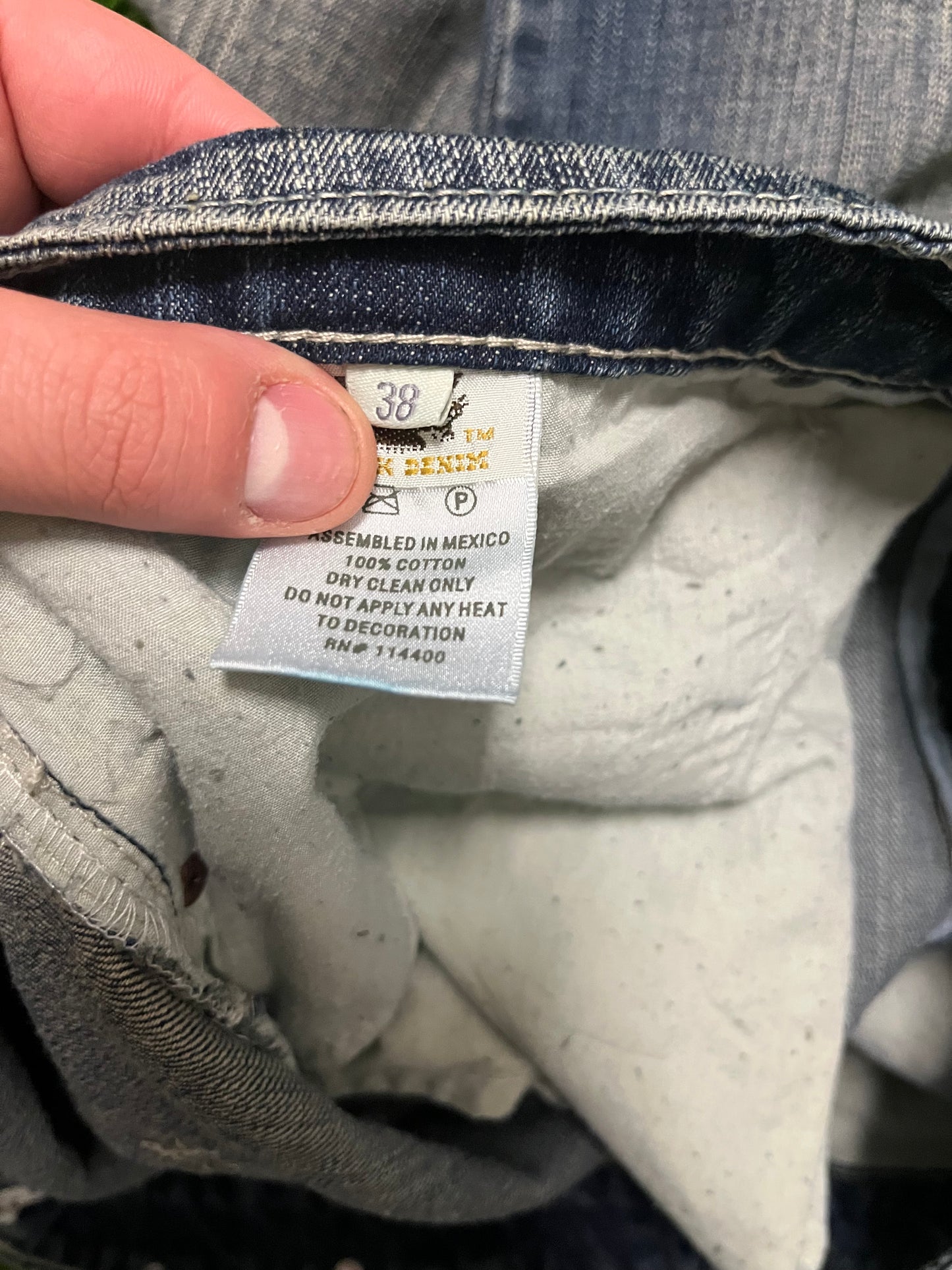 00s Antik Denim Rhinestone Baggy Dark Blue Jeans (38 x 34)