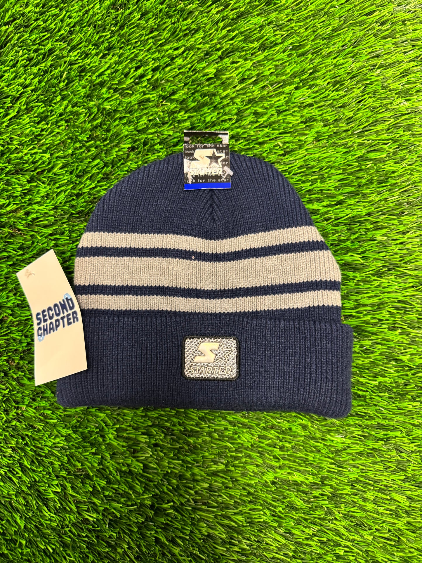 2004 Starter Navy Striped Cuffed Deadstock Beanie (OS)