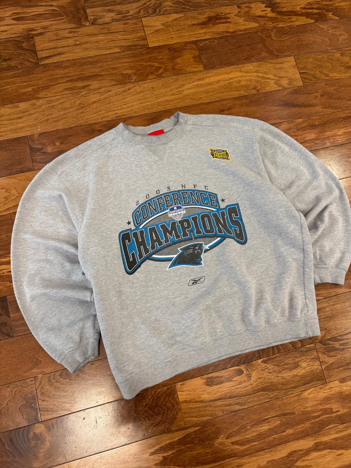 2003 Carolina Panthers Conference Champions Super Bowl Crewneck (L)