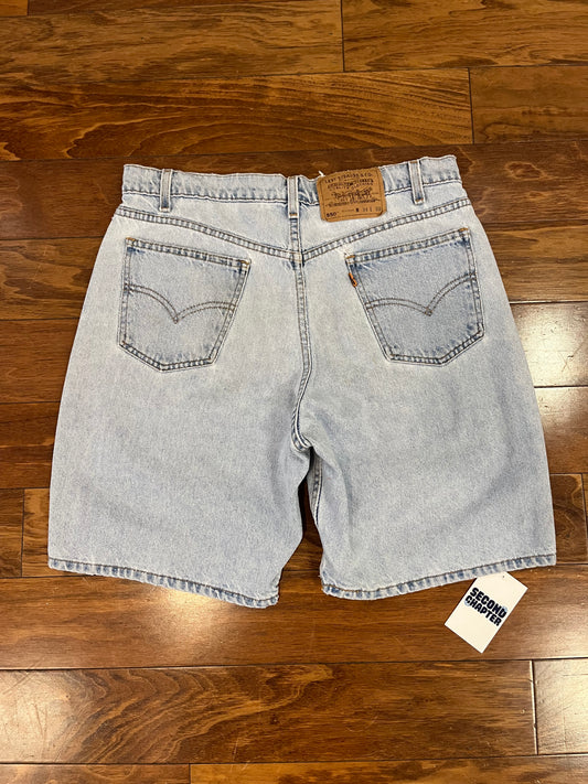 1996 Levi's 550 Light Blue Distressed Shorts (34)