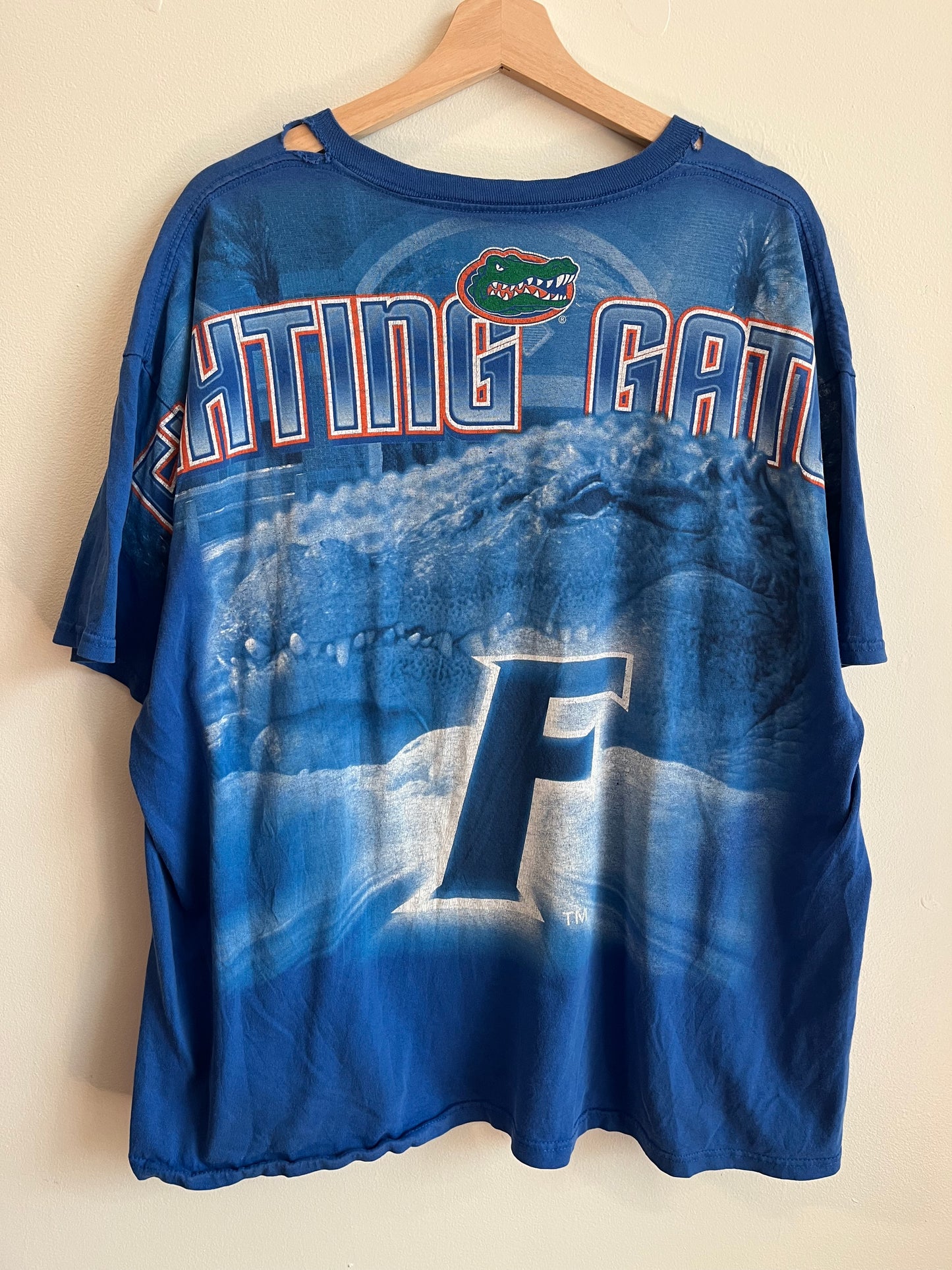 2010s Florida Gators UF Distressed AOP Blue Tee (XXL)