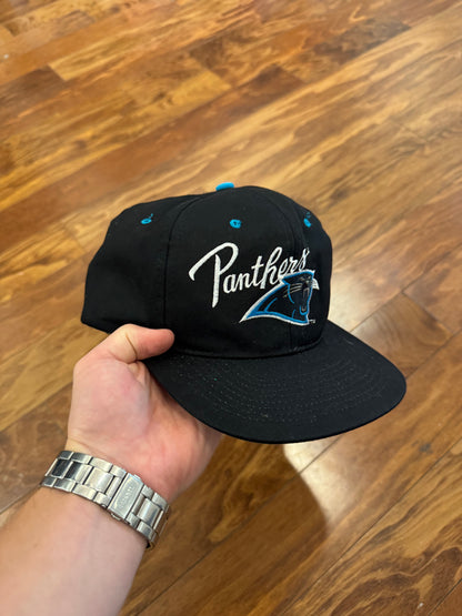 90s Carolina Panthers Logo Spell Out Black Hat (OS)