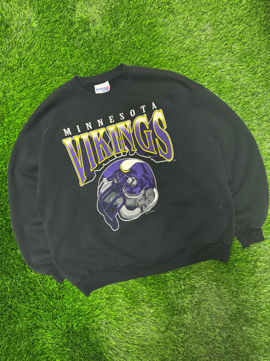1995 Minnesota Vikings Helmet Vintage Chalk Line Graphic Crewneck (XL)