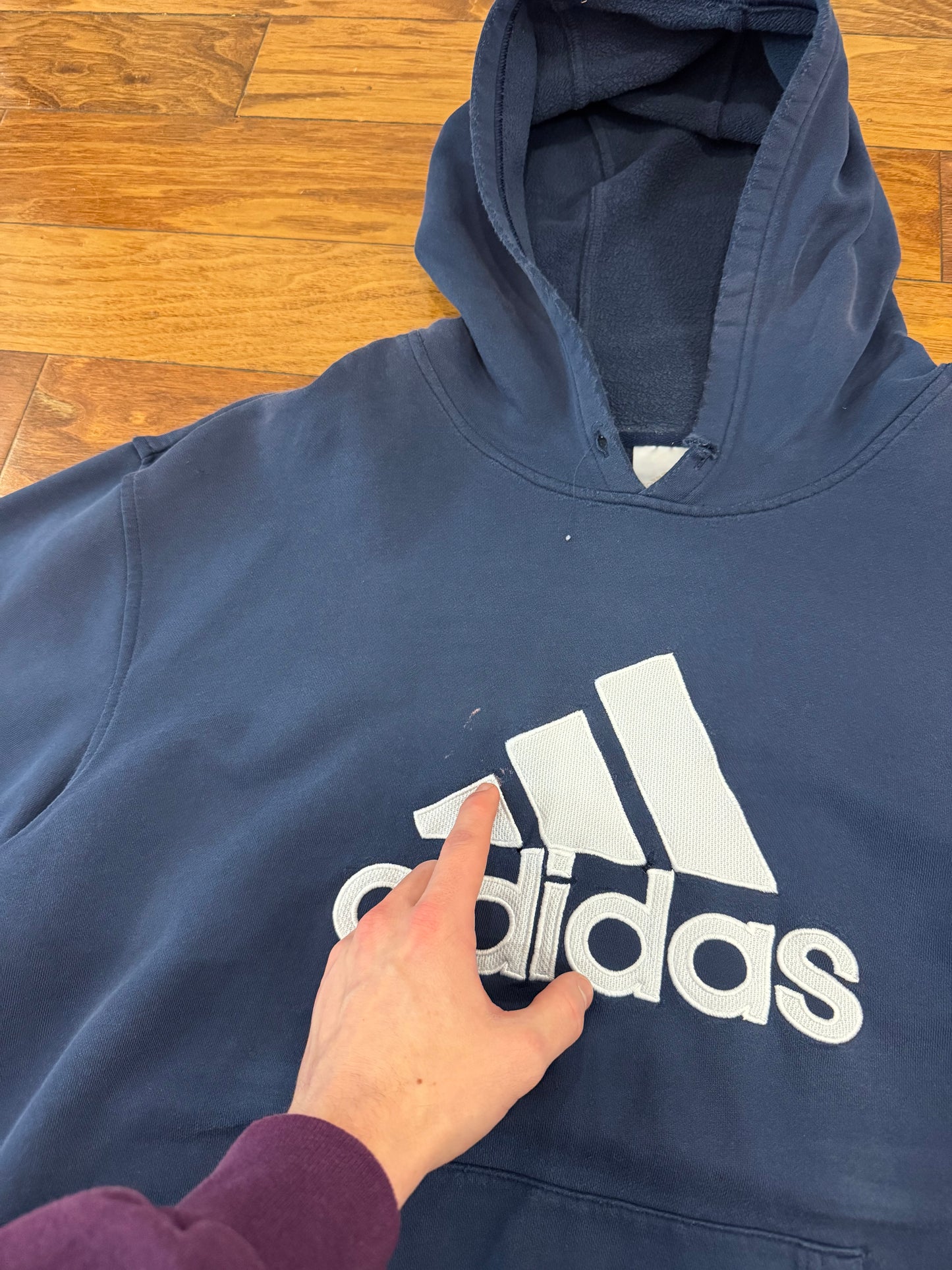 00s Adidas Essential Logo Navy Vintage Hoodie (XL)