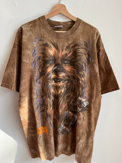 1997 Star Wars Chewbaaca Liquid Blue Tie Dye AOP Tee (XL)