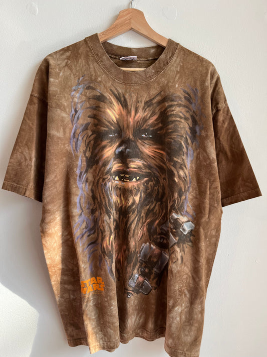 1997 Star Wars Chewbaaca Liquid Blue Tie Dye AOP Tee (XL)
