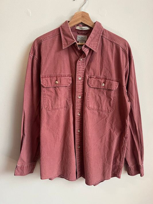 00s L.L Bean Salmon Button Up Essential Polo Shirt (M)