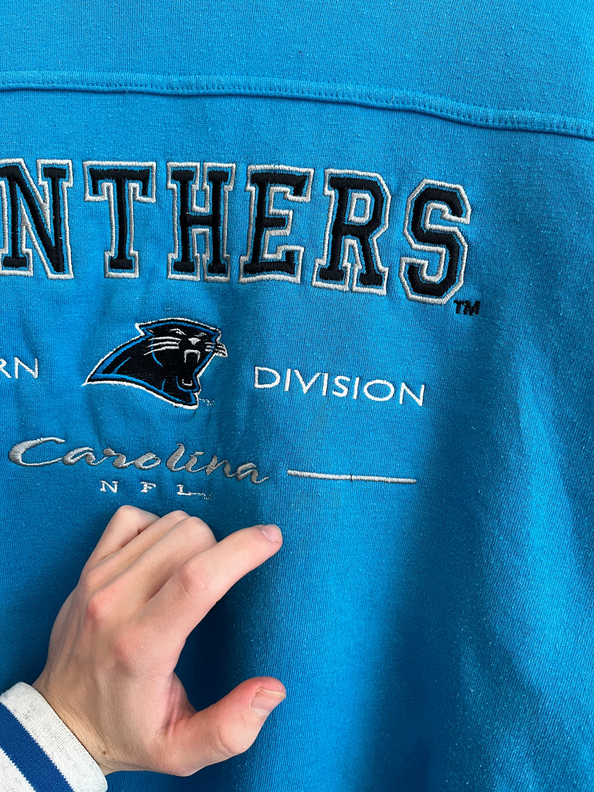 90s Carolina Panthers Lee Embroidered Blue Crewneck (XXL)
