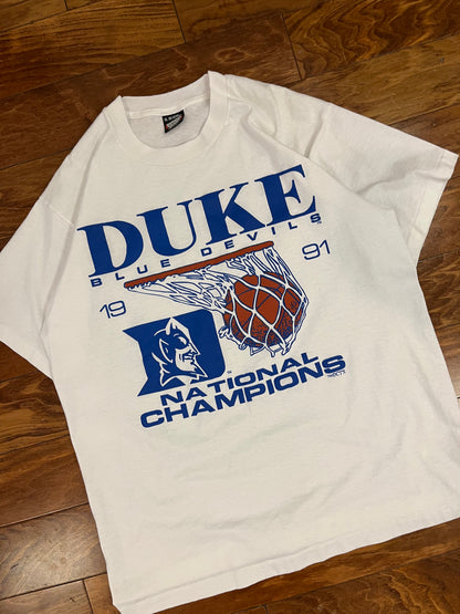 1991 Duke Blue Devils Basketball Champs White Tee (XL)