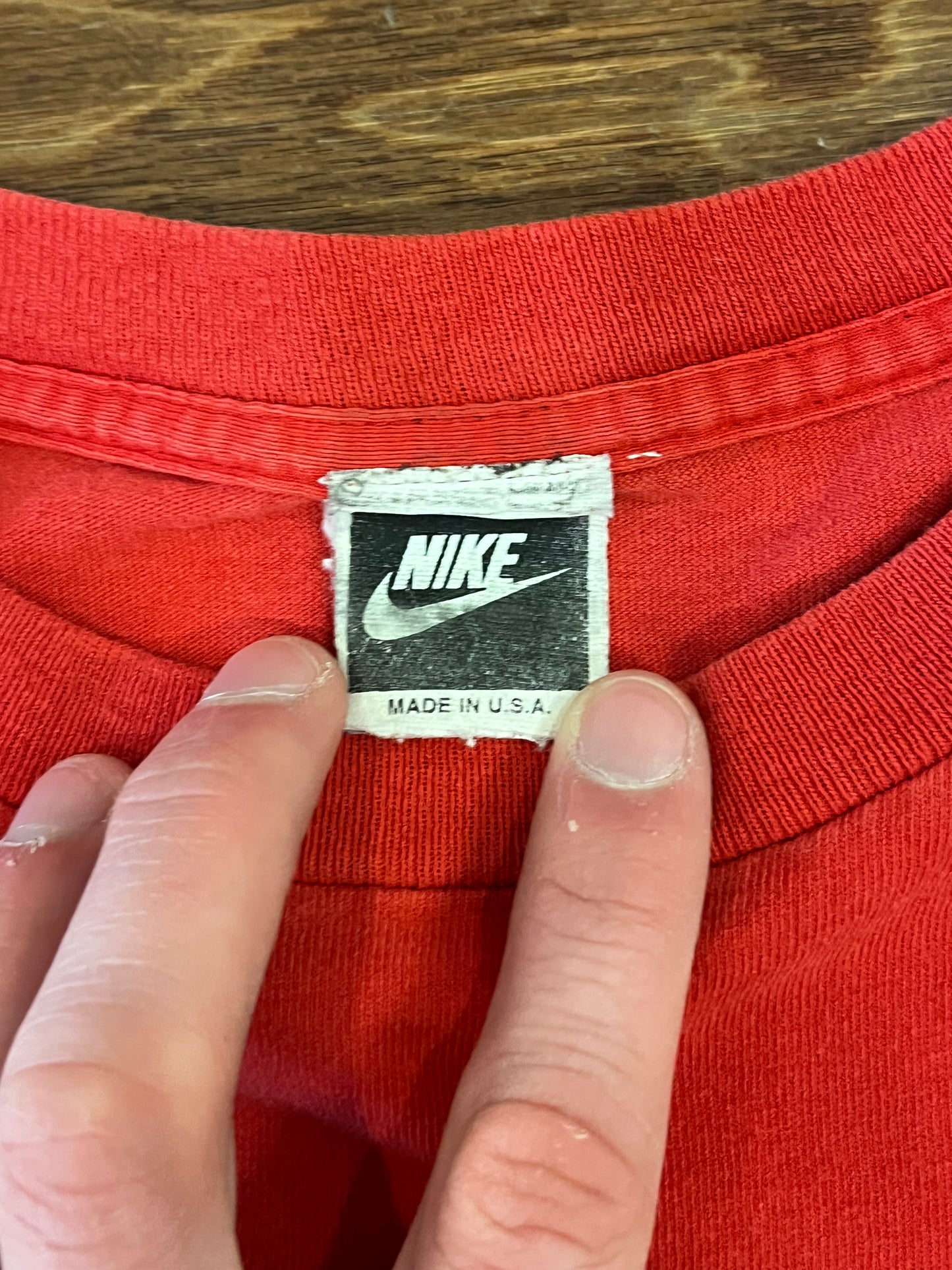90s Nike Center Swoosh Spell Out Red Tee (XL)