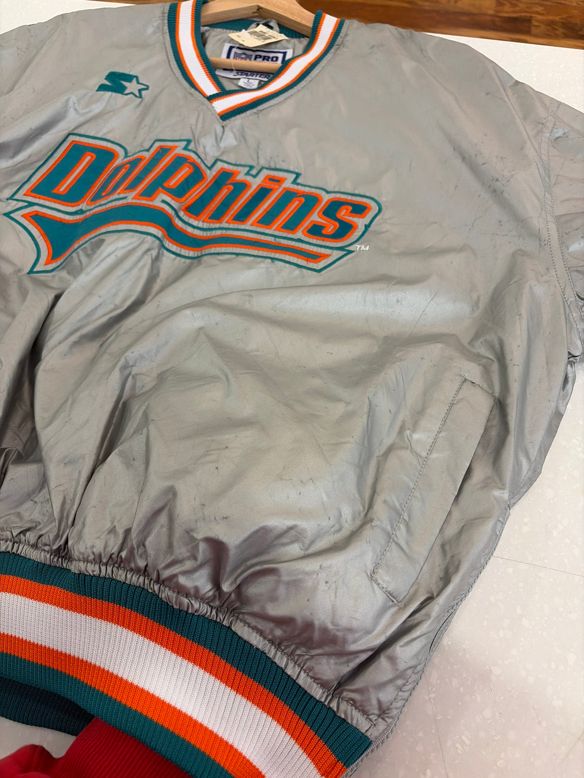 90s Miami Dolphins Deadstock Starter Silver Windbreaker (L)