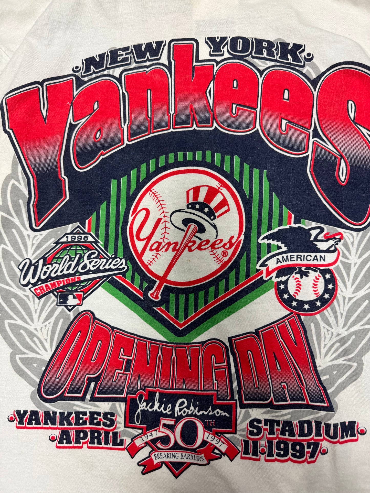 1997 New York Yankees Opening Day Uncle Sam Vintage Jackie Robinson 50th MLB Tee (XL)