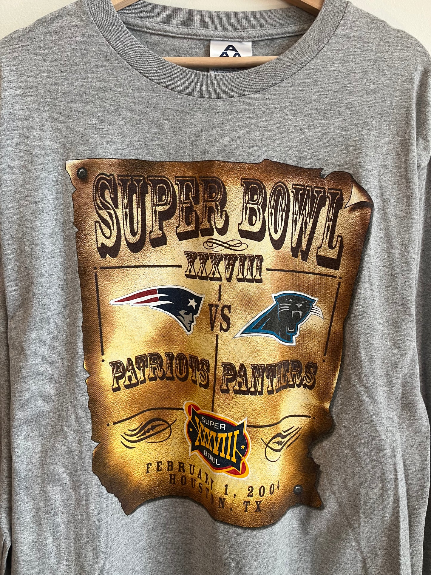 2004 Carolina Panthers vs Patriots Superbowl Long-Sleeve Shirt (L)